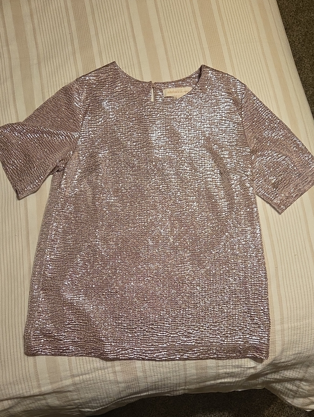 Monteau Rose Gold Metallic Short Sleeve Top